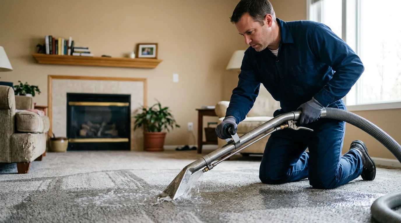 Water damage restoration technician working near Riley, IN